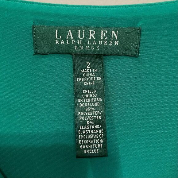 Lauren Ralph Lauren Green Surplice Dress Sz 2 Fitted Stretch Knit Cap Sleeve - Picture 3 of 5